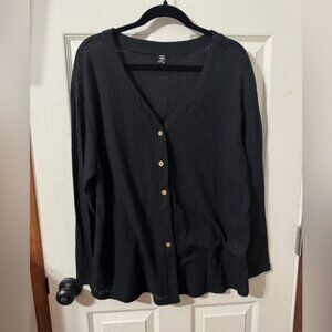 SHEIN Black Button-Down Women's Shirt waffle style 1XL